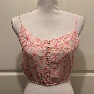 Athena Procopiou Pink & White Button Front Crop Top